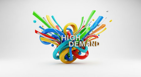 3D rendering of abstract colorful shapes in white backgroundの写真素材