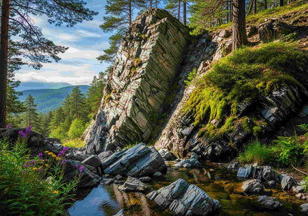 Landscape with rocks and river in the Carpathians, Ukraine