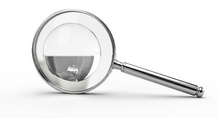 Magnifying glass isolated on white background. 3d rendering. Computer digital drawing.の写真素材