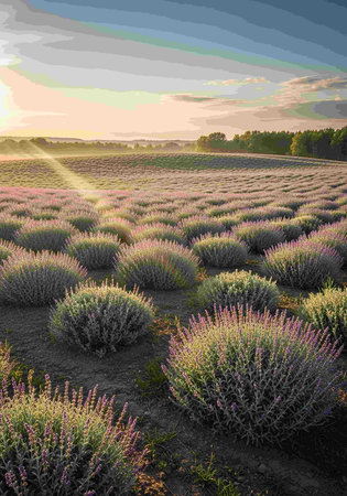 Sunset over lavender field in Provence, France.の写真素材
