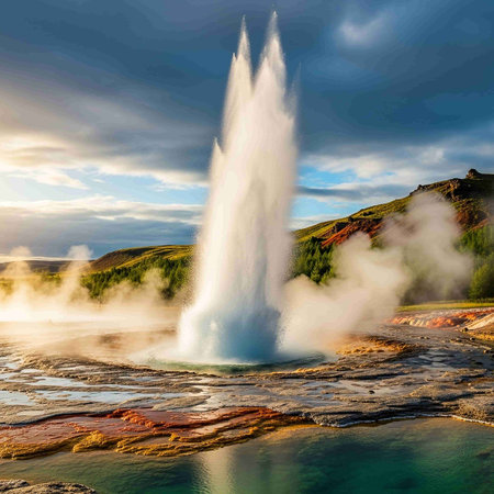 Strokkur geysir eruption, Iceland, Europeの写真素材