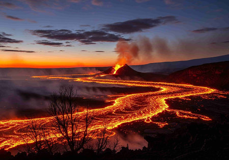 Kawah Ijen Volcano at sunset, Java Island, Indonesia