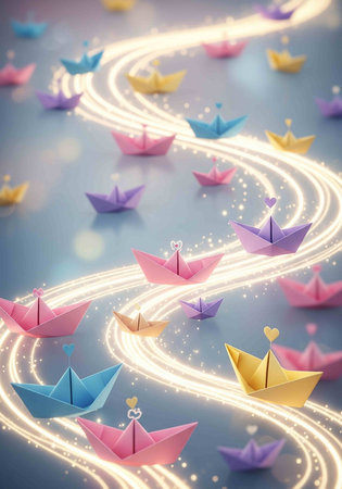 Paper boats. Abstract background. 3D rendering.