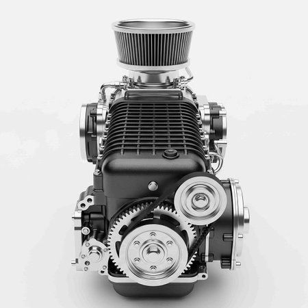 3d rendering of a car engine on white background with shadowの写真素材