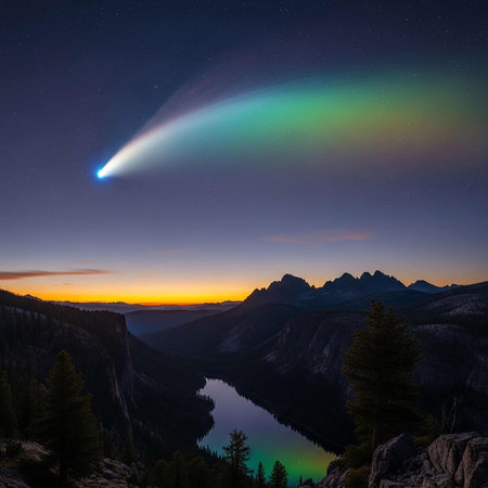 Aurora borealis in Yosemite National Park, California, USAの写真素材