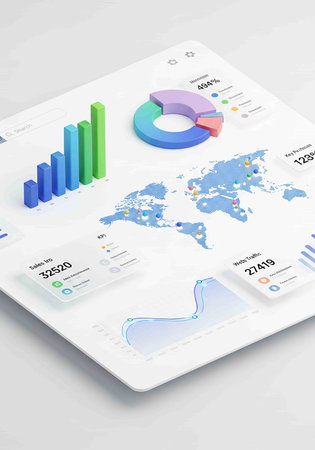 Business infographics with graphs and charts on a white background. Vector illustration.