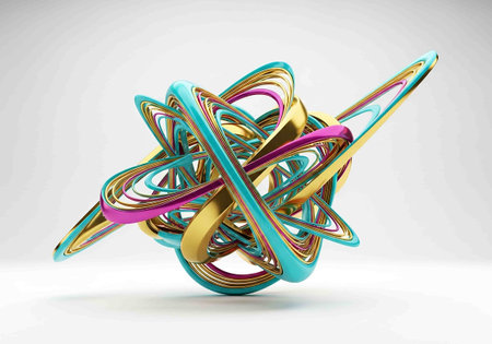 3d illustration of abstract geometric shape over white background with copy spaceの写真素材