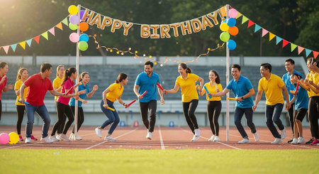 Group of asian people running on track and fieldの写真素材