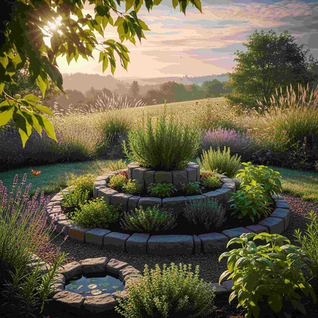 Lavender garden in the morning light, 3d render.の写真素材