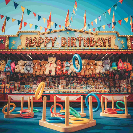 Vintage circus background. Illustration of amusement park with childrens toysの写真素材