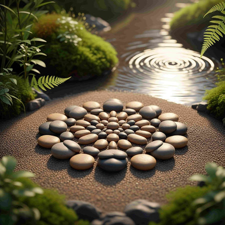 zen garden with stones in the shape of a circle. 3d renderの写真素材