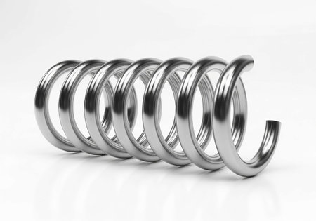 Steel spring on a white background. 3D rendering. Computer digital drawing.の写真素材