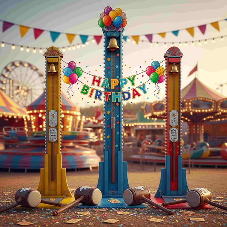 Amusement park with balloons, 3d renderの写真素材
