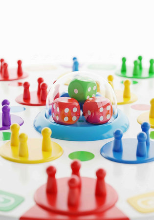 Colorful dices and dice on white background. Isolated.の写真素材