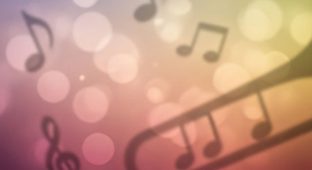 music notes on a colorful bokeh background - abstract graphic designの写真素材