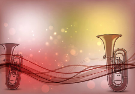 illustration of a trumpet on a colorful background with bokehの写真素材