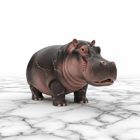 Hippopotamus on white marble background. 3D illustration.の写真素材