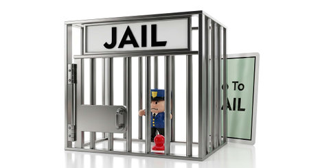 3d rendering of a prison cell with the word Jail and a boy in itの写真素材