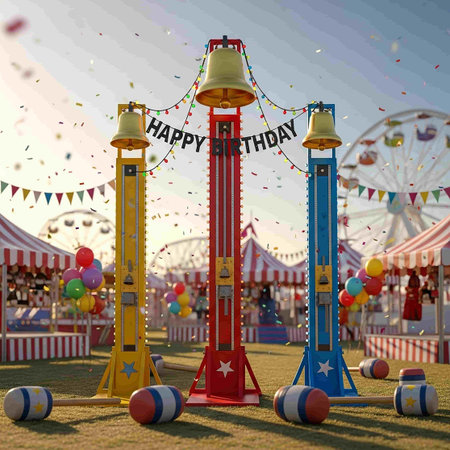 Amusement park with carnival rides. 3D render.の写真素材