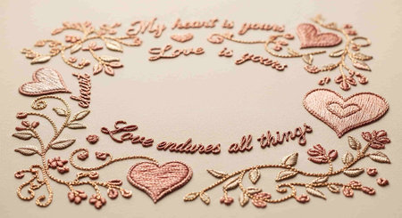 Valentine's day background with hearts, flowers and ribbonsの写真素材