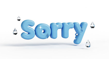 3D Illustration of the word Sorry with drops on a white backgroundの写真素材