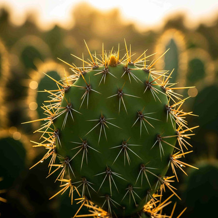 Close up of cactus at sunset.の写真素材