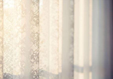 White curtain and sunlight in the morning. Vintage tone filter effect color style.の写真素材