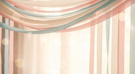 Curtain with colorful ribbons in the room. 3d renderingの写真素材