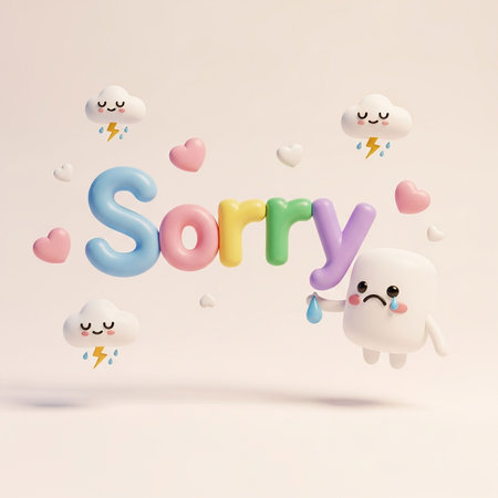 cute cartoon character with word sorry on white background, 3d renderingの写真素材