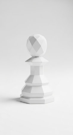 3d illustration of white chess piece in low poly style on white backgroundの写真素材