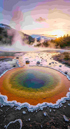 Colorful geyser in Yellowstone National Park, Wyoming, USAの写真素材