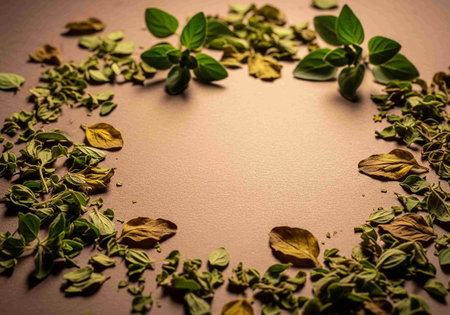 Oregano leaves on a white background. Selective focus. Toned.の写真素材