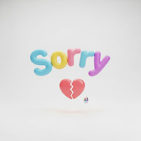 \3d render of \"\"Sorry\"\" text with broken heart\""の写真素材