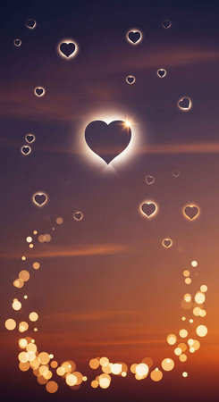 Valentine's day background with bokeh lights and heartsの写真素材