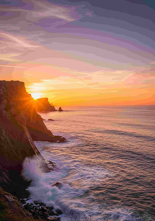 Sunset over the Atlantic Ocean in Portugal. Beautiful nature background.の写真素材
