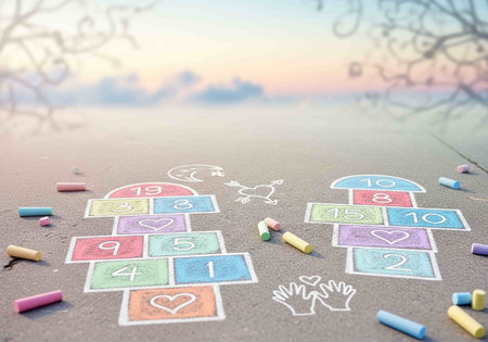 Colorful chalk drawing on the sand. Conceptual image of education
