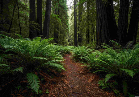 Hiking trail in Redwood Forest, California, United States.の写真素材