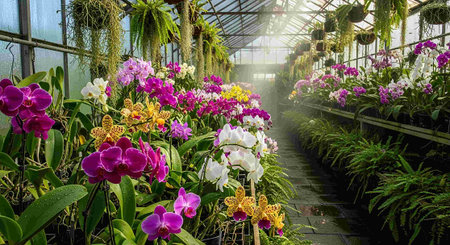 Beautiful orchids in a greenhouse in the Netherlands, Europeの写真素材