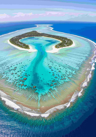 Aerial view of a small island in the Indian Ocean. Maldives.