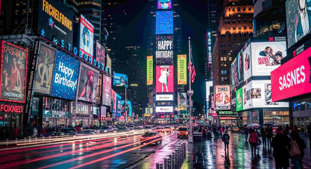 s Square, featured with Broadway Theaters and huge number of LED signs, is a symbol of New York City and the United States.の写真素材