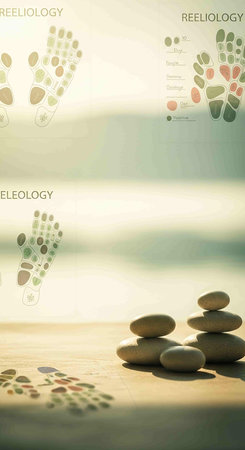 zen stones and footprint on the beach, concept for wellness and relaxationの写真素材