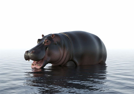 Hippopotamus in the water. 3D render on white backgroundの写真素材