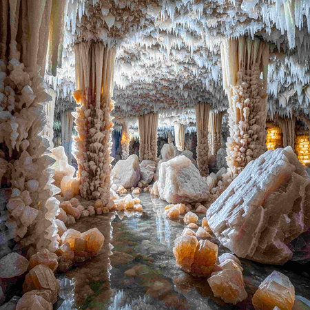 Beautiful stalactites and stalagmites in the cave
