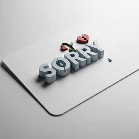 3D render of a card with a heart and the word sorryの写真素材