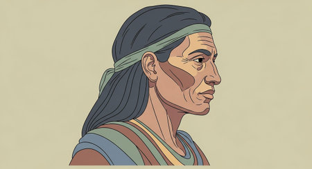 Illustration of a man wearing a headscarf and looking away