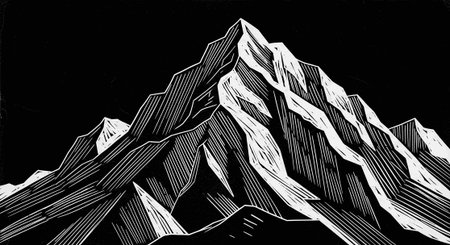 Mountains black and white hand drawn graphic illustration art vintage retro sketchの写真素材
