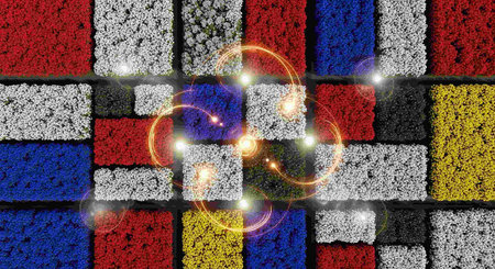 abstract background made of multicolored paving stones and light rays