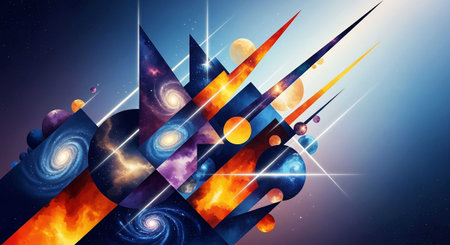 Abstract space background with planets, stars and nebula. Vector illustration.の写真素材