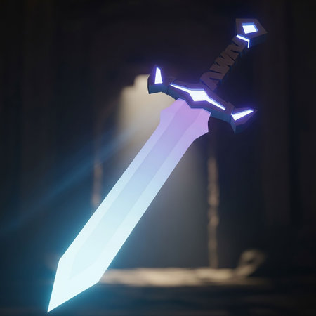 Glowing sword in the dark. 3d rendering toned imageの写真素材