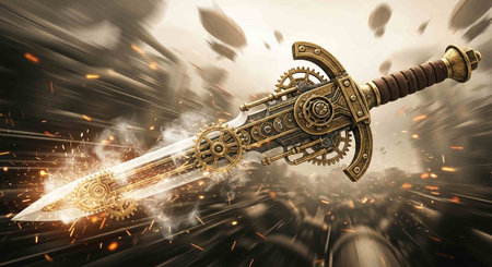 3d illustration of a fantasy fantasy warrior sword with fire and smoke